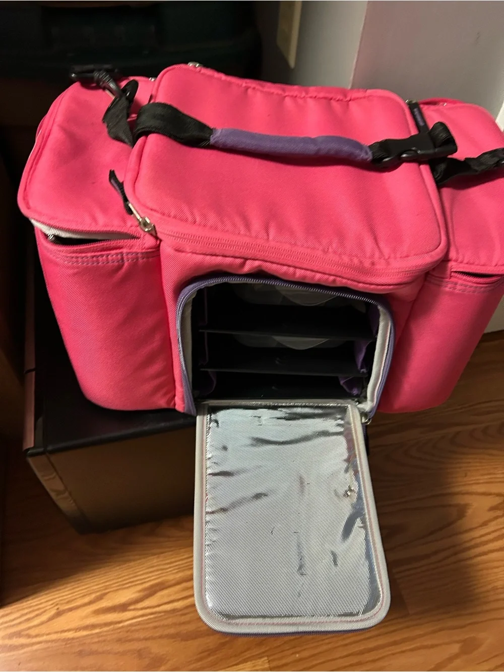 Portable Pink Insulated Meal Organizer Bag with Stackable Trays